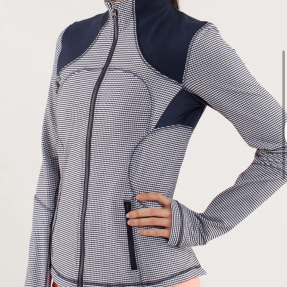 Lululemon Forme Jacket Gingham Blue Check Zip Front Size 2 - Picture 1 of 16
